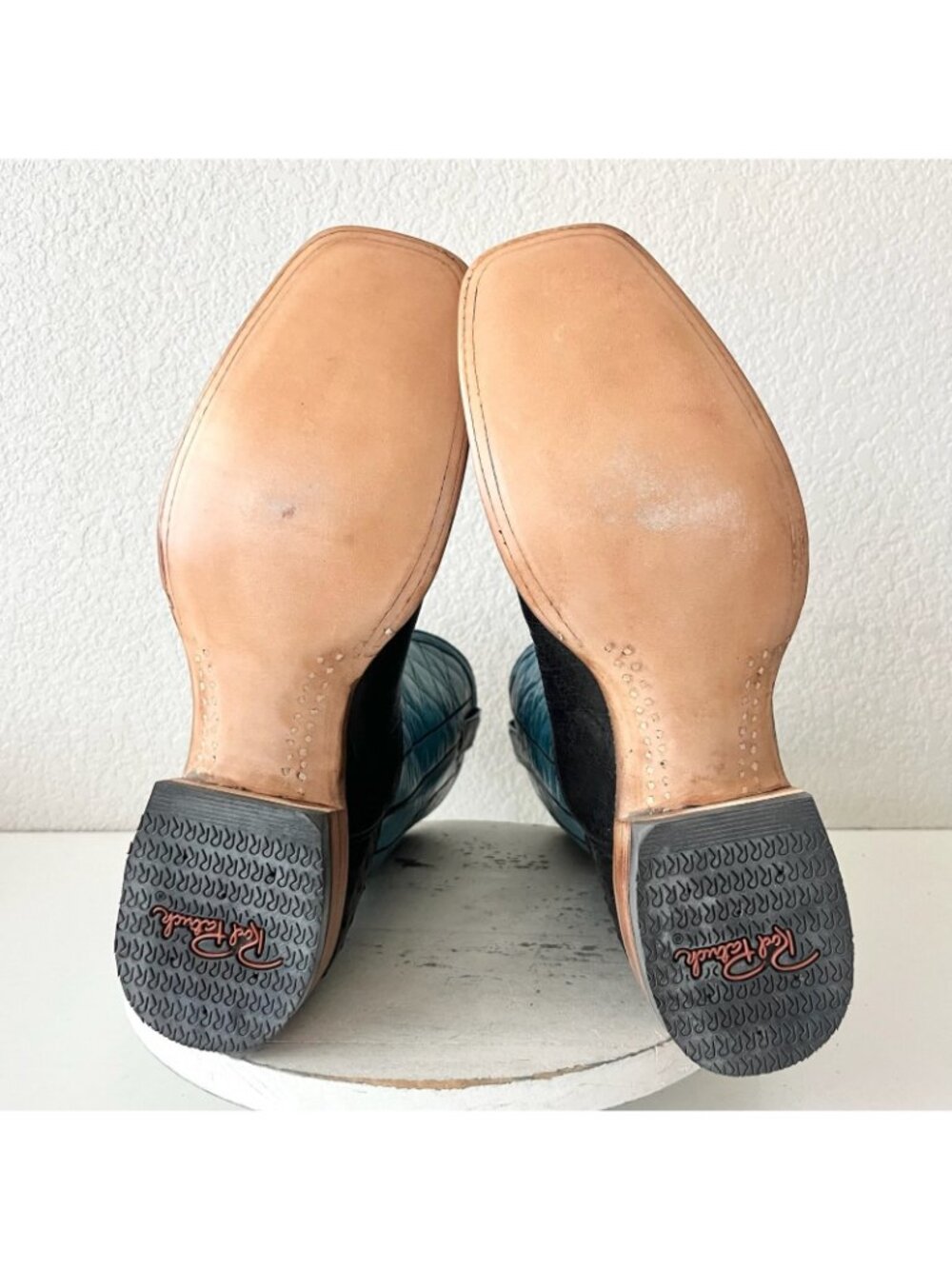 Rod Patrick Mens Black Ostrich Cowboy Boots Size 13 Blue Top Western Square Toe - Picture 8 of 12